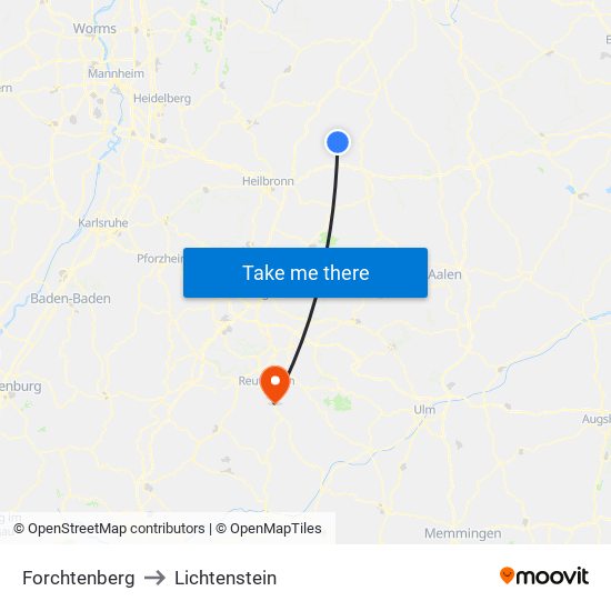 Forchtenberg to Lichtenstein map