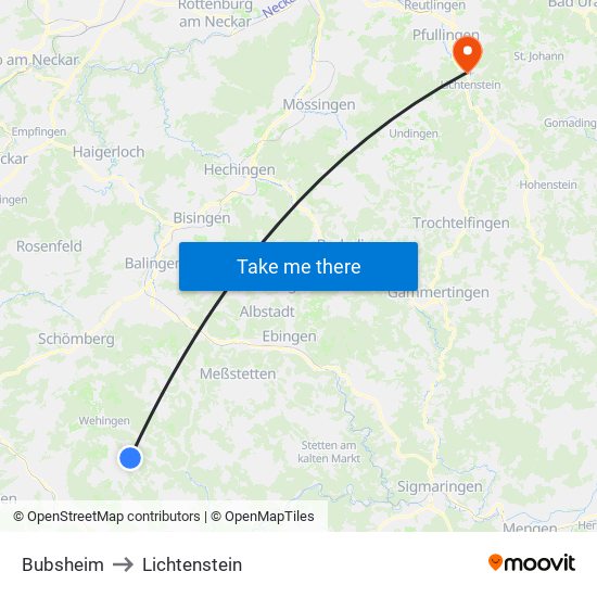Bubsheim to Lichtenstein map