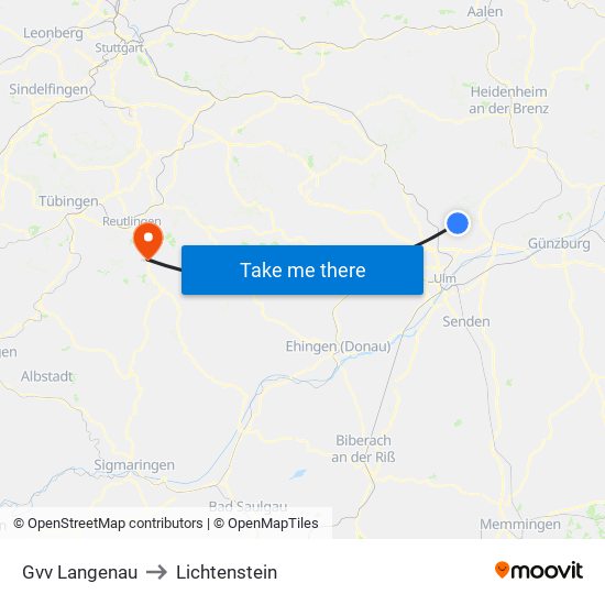 Gvv Langenau to Lichtenstein map