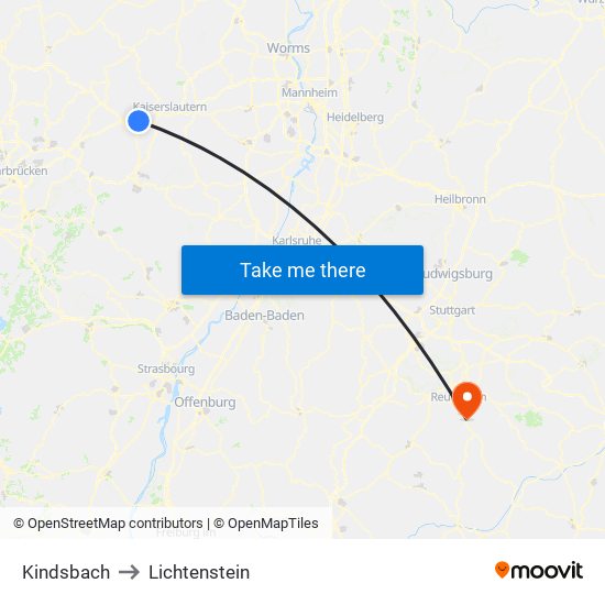 Kindsbach to Lichtenstein map