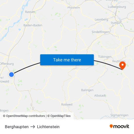 Berghaupten to Lichtenstein map
