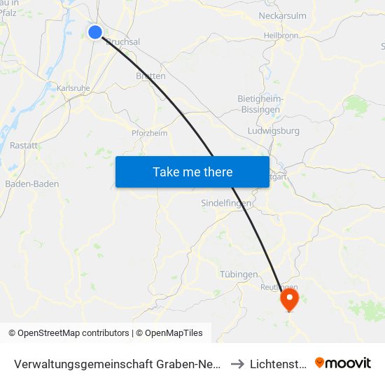 Verwaltungsgemeinschaft Graben-Neudorf to Lichtenstein map