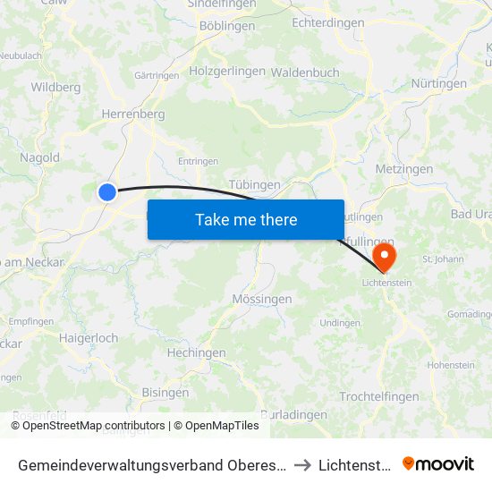 Gemeindeverwaltungsverband Oberes Gäu to Lichtenstein map