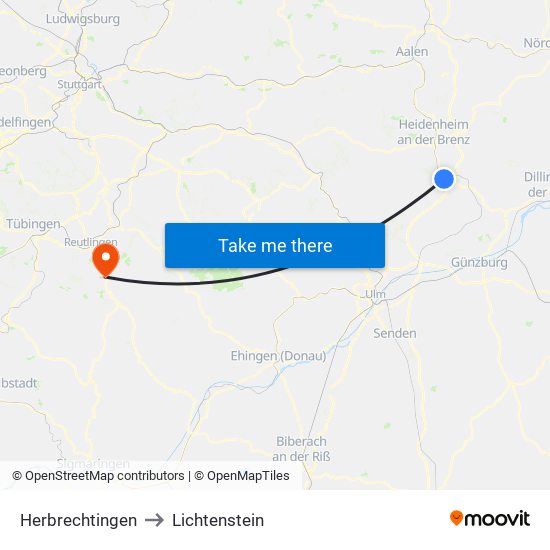 Herbrechtingen to Lichtenstein map