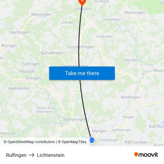 Rulfingen to Lichtenstein map