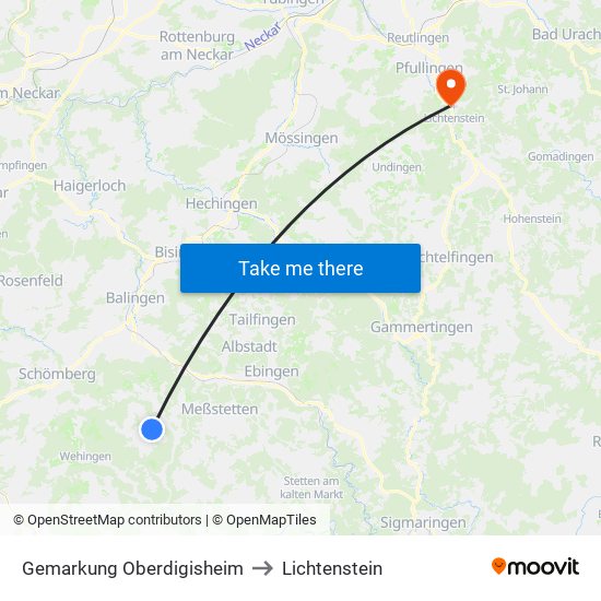 Gemarkung Oberdigisheim to Lichtenstein map