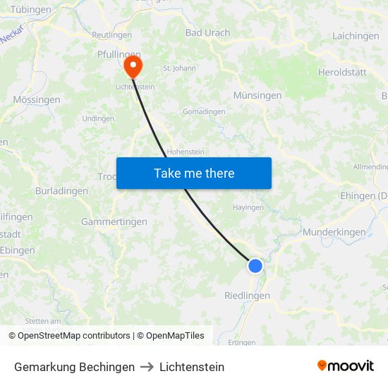 Gemarkung Bechingen to Lichtenstein map