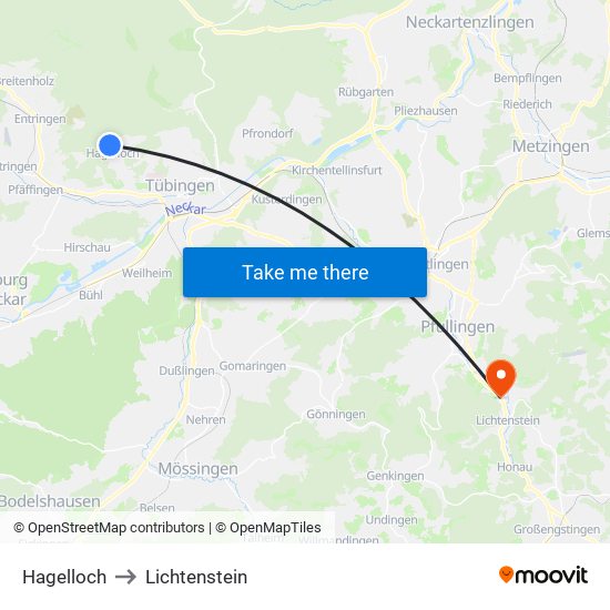 Hagelloch to Lichtenstein map