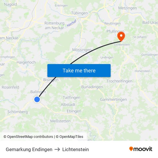 Gemarkung Endingen to Lichtenstein map