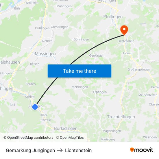 Gemarkung Jungingen to Lichtenstein map