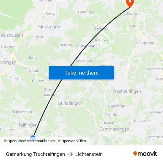 Gemarkung Truchtelfingen to Lichtenstein map