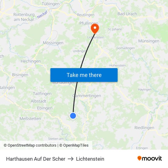 Harthausen Auf Der Scher to Lichtenstein map