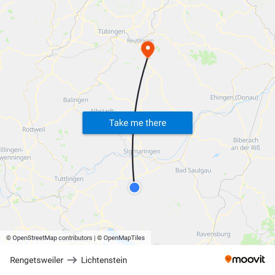 Rengetsweiler to Lichtenstein map