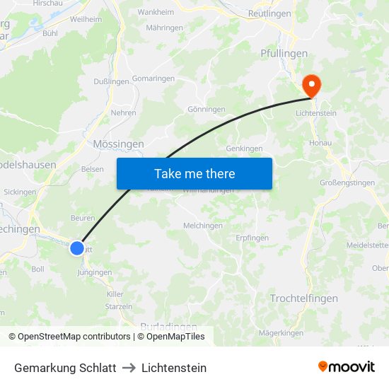 Gemarkung Schlatt to Lichtenstein map