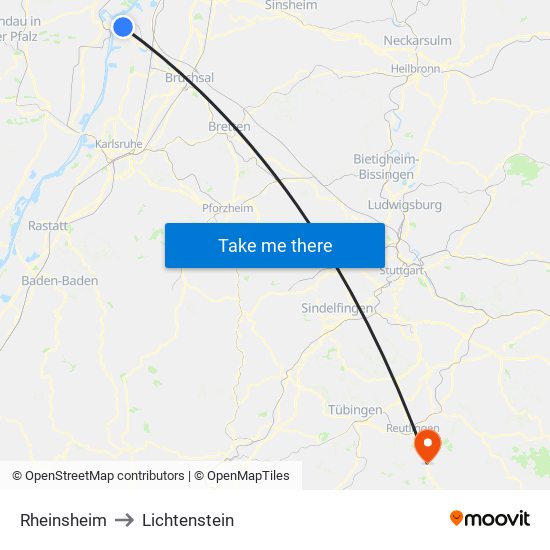 Rheinsheim to Lichtenstein map