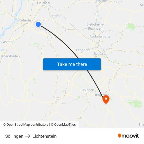 Söllingen to Lichtenstein map