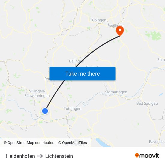 Heidenhofen to Lichtenstein map