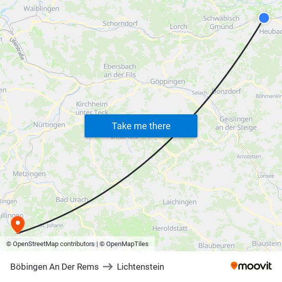 Böbingen An Der Rems to Lichtenstein map