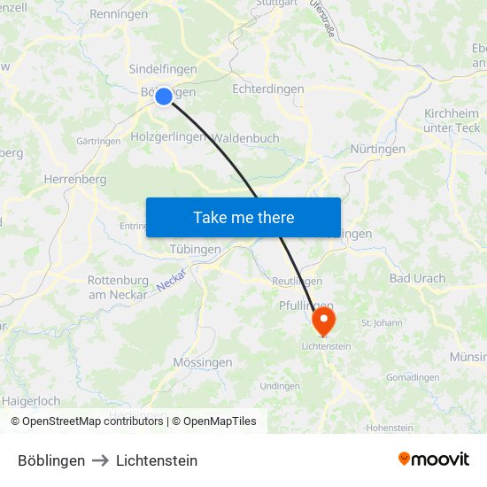 Böblingen to Lichtenstein map