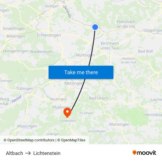 Altbach to Lichtenstein map