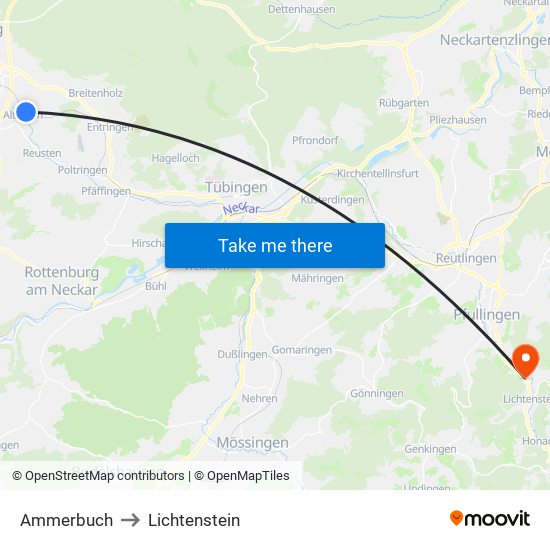 Ammerbuch to Lichtenstein map