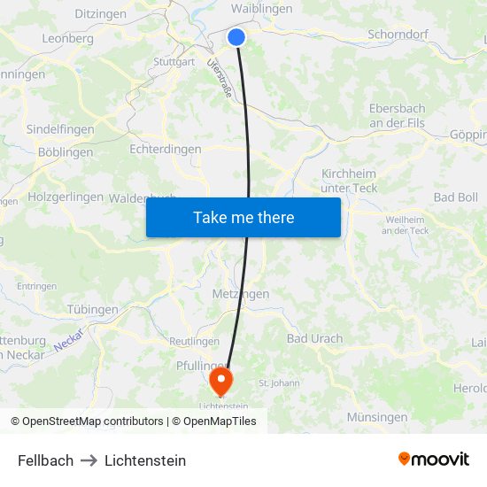 Fellbach to Lichtenstein map