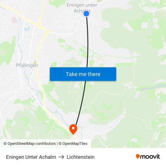 Eningen Unter Achalm to Lichtenstein map