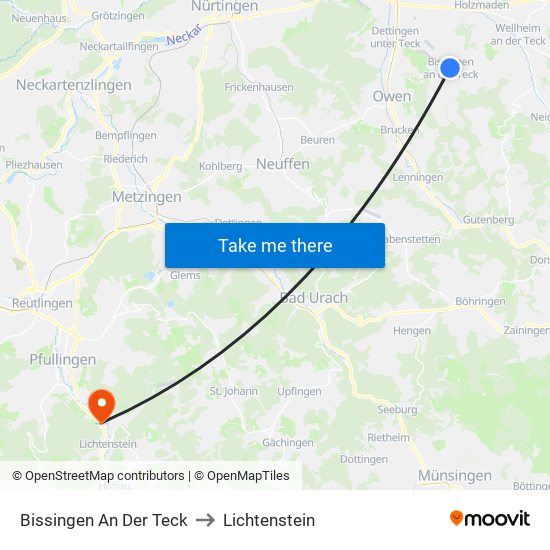 Bissingen An Der Teck to Lichtenstein map