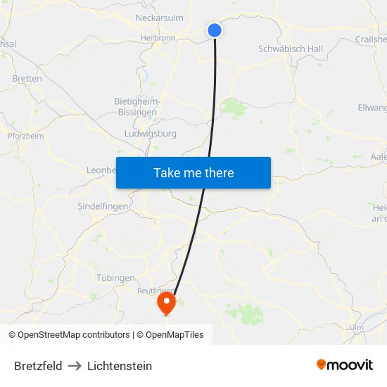 Bretzfeld to Lichtenstein map