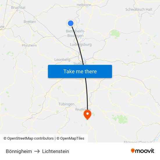 Bönnigheim to Lichtenstein map