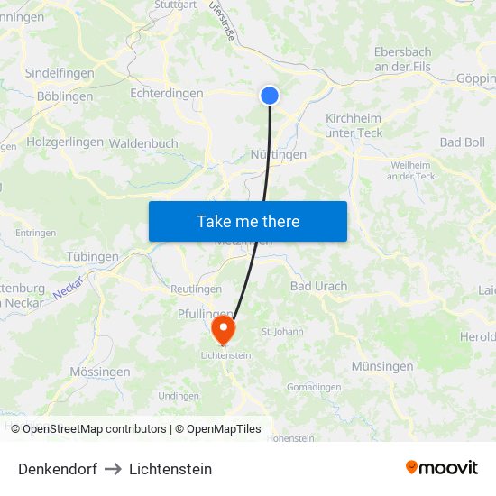 Denkendorf to Lichtenstein map