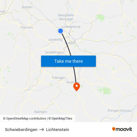 Schwieberdingen to Lichtenstein map