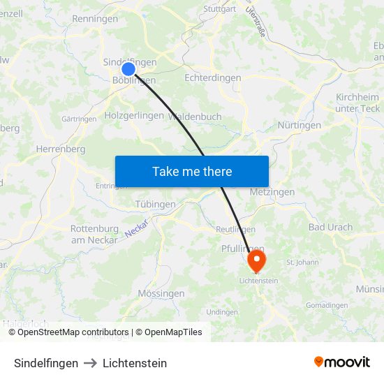 Sindelfingen to Lichtenstein map
