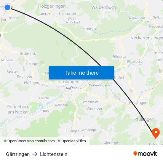 Gärtringen to Lichtenstein map