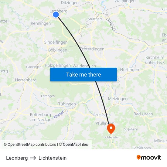 Leonberg to Lichtenstein map