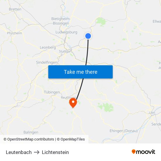 Leutenbach to Lichtenstein map