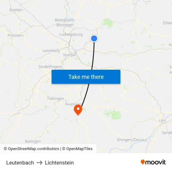 Leutenbach to Lichtenstein map
