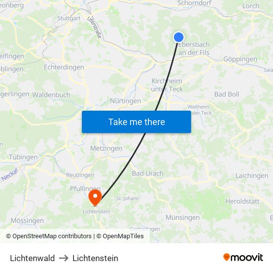 Lichtenwald to Lichtenstein map