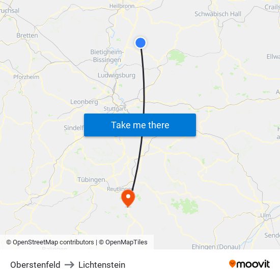 Oberstenfeld to Lichtenstein map