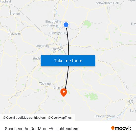 Steinheim An Der Murr to Lichtenstein map