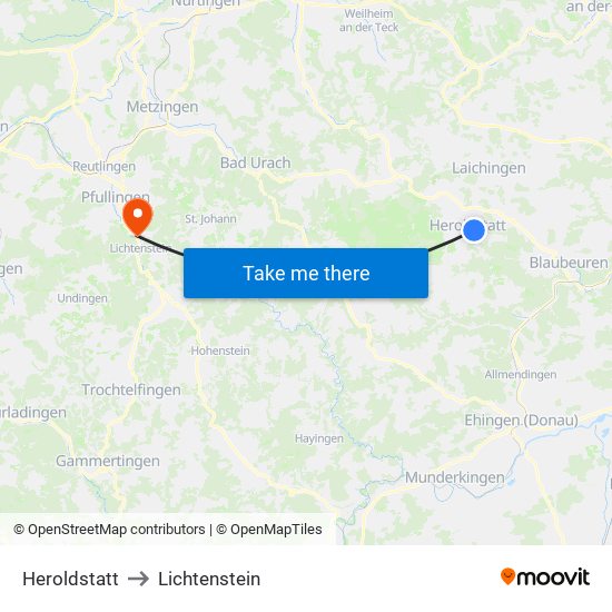 Heroldstatt to Lichtenstein map
