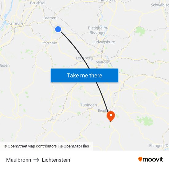 Maulbronn to Lichtenstein map