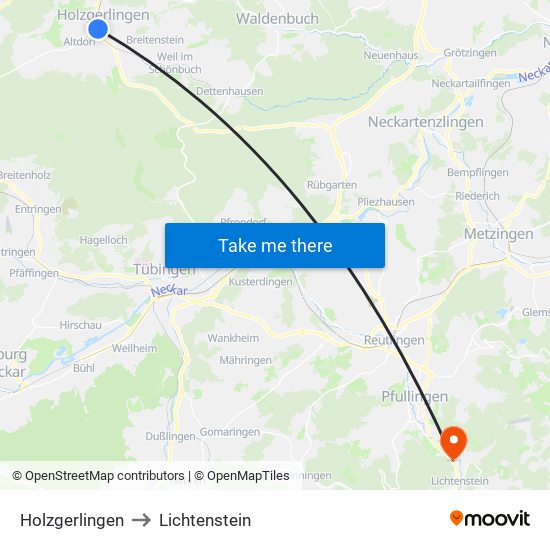 Holzgerlingen to Lichtenstein map