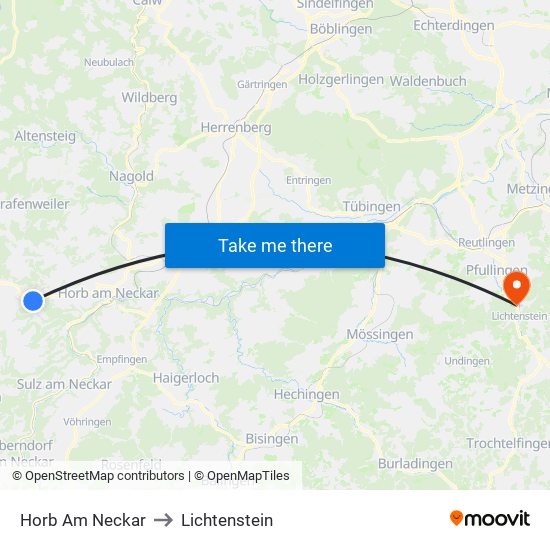 Horb Am Neckar to Lichtenstein map