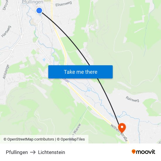 Pfullingen to Lichtenstein map