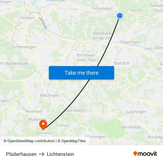 Plüderhausen to Lichtenstein map