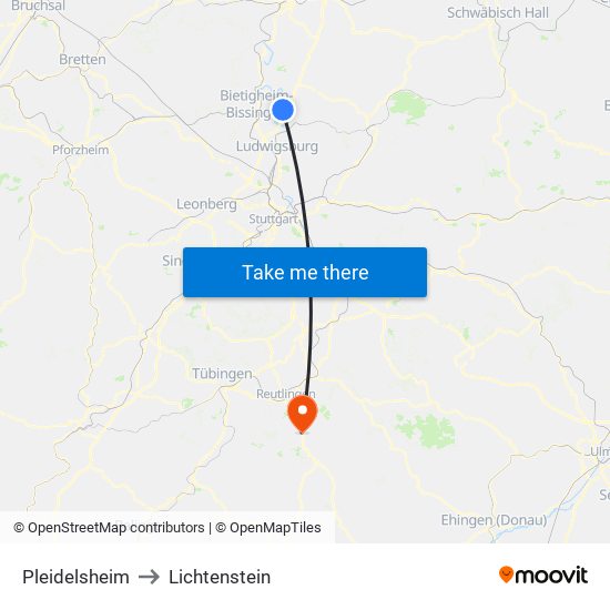 Pleidelsheim to Lichtenstein map