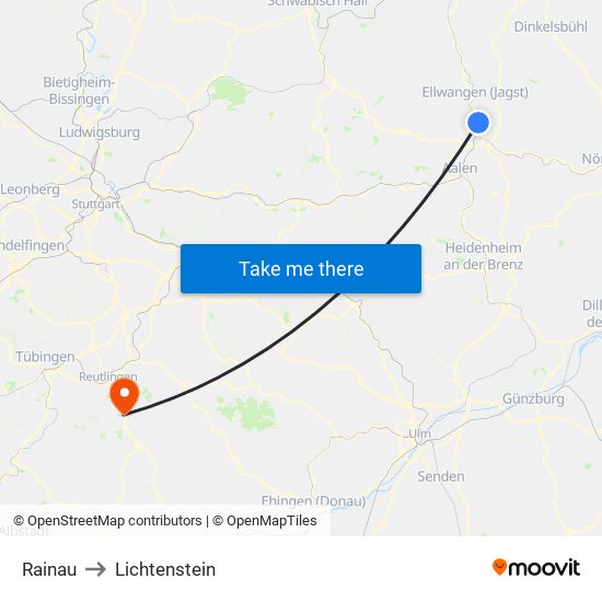 Rainau to Lichtenstein map