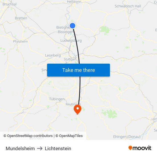 Mundelsheim to Lichtenstein map