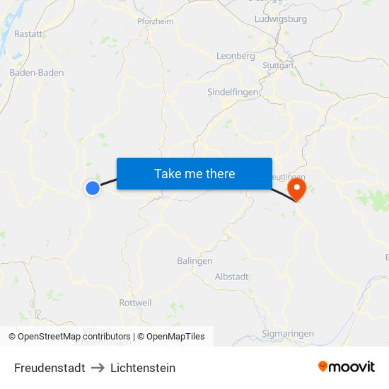 Freudenstadt to Lichtenstein map